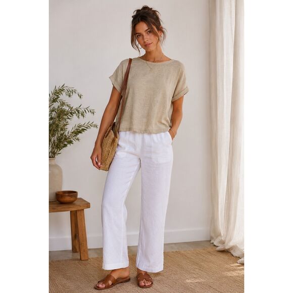 J.Crew Tops - J. Crew 100% Linen boxy Tee folded Sleeve size small minimalist natural fiber